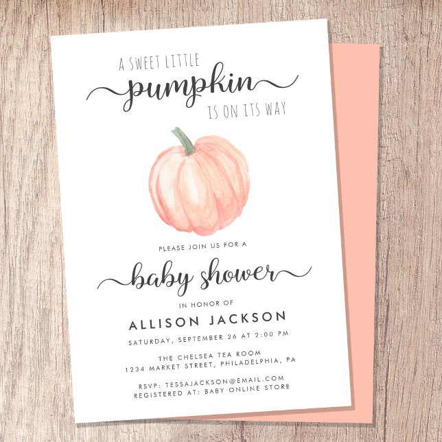 Invitation Baby shower d'aquarelle douce Petit Citrouille ora (Celebrate the upcoming arrival of your sweet little autumn baby with a pumpkin-themed baby shower)