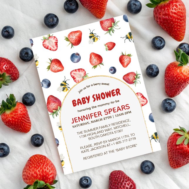 Invitation Baby shower d'aquarelle doux Berry été (Summer Berry Sweet Watercolor Baby Shower Invitation)
