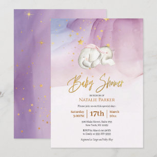 Invitation Baby shower d'aquarelle Elephant Little Star