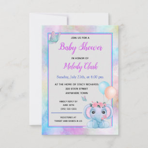 Invitation Baby shower d'aquarelle Eléphant mignon