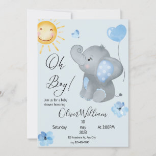 Invitation Baby shower d'aquarelle éléphant pour garçon