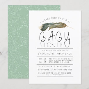 Invitation Baby shower d'aquarelle en plumes