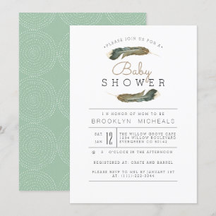 Invitation Baby shower d'aquarelle en plumes