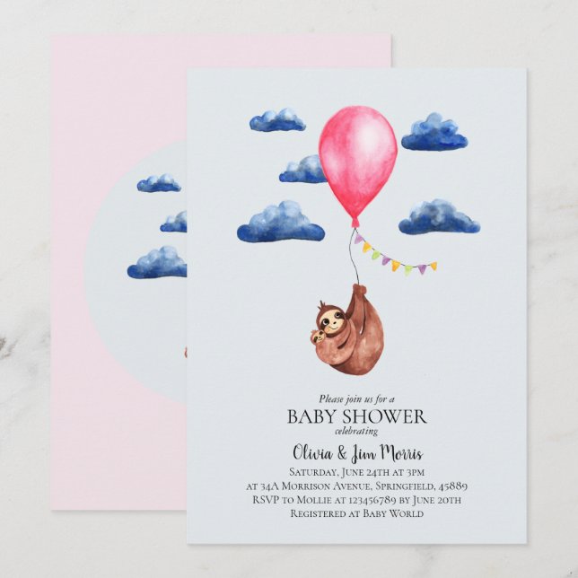 Invitation Baby shower d'aquarelle fille mignonne (Devant / Derrière)