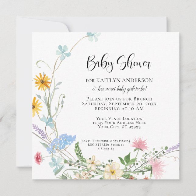 Invitation Baby shower d'aquarelle fleur sauvage Fleurs de co (Devant)