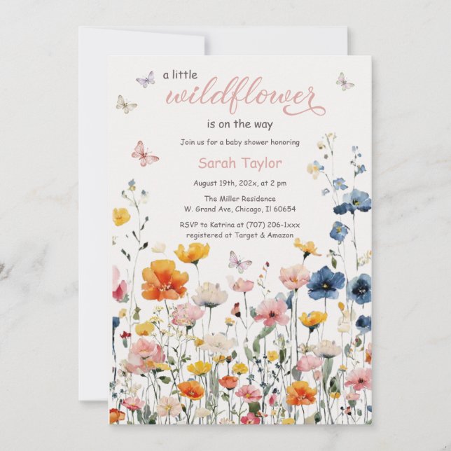 Invitation Baby shower d'aquarelle Fleur sauvage rustique (Devant)
