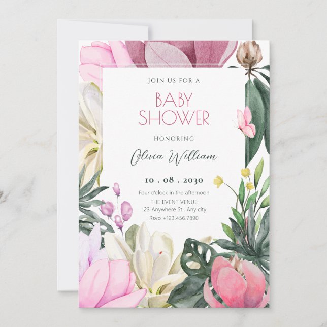 Invitation Baby shower d'aquarelle fleurie (Devant)