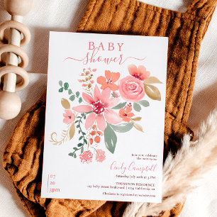 Invitation Baby shower d'aquarelle fleurie de la chute Boho