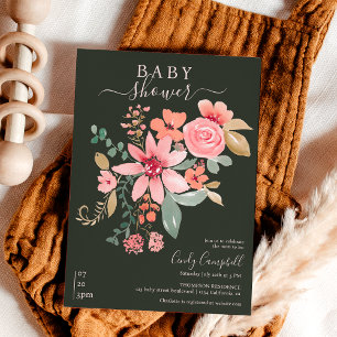 Invitation Baby shower d'aquarelle fleurie de la chute Boho