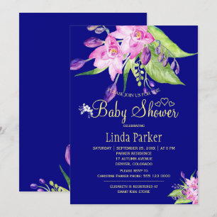 Invitation Baby shower d'aquarelle fleurie de la marine