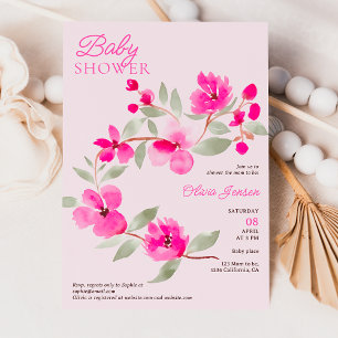 Invitation Baby shower d'aquarelle fleurie de sakura rose mod