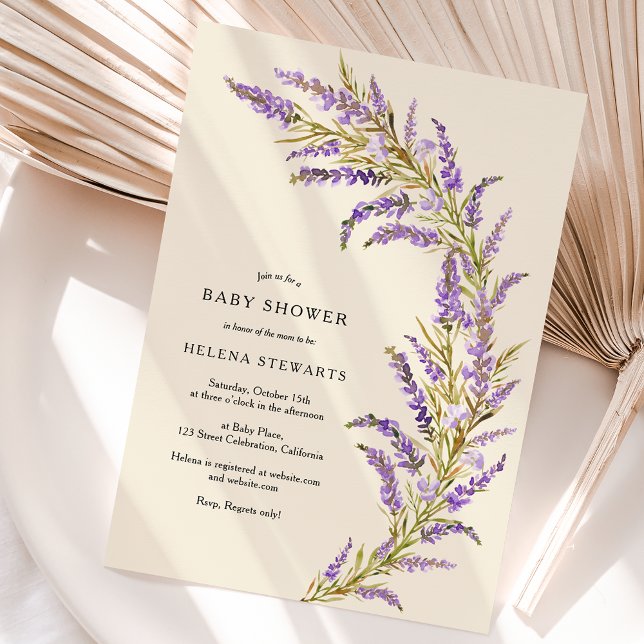Invitation Baby shower d'aquarelle fleurie Lavender Fall (Lavender Fall floral watercolor baby shower Invitation on ivory)