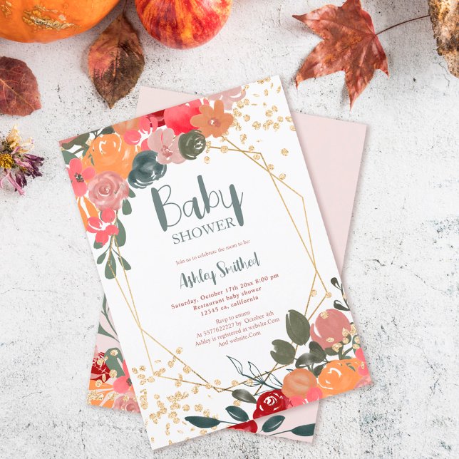 Invitation Baby shower d'aquarelle fleurie parties scintillan (Créateur téléchargé)