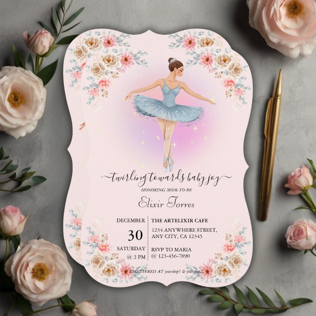 Invitation Baby shower d'aquarelle floral Twirling (Créateur téléchargé)