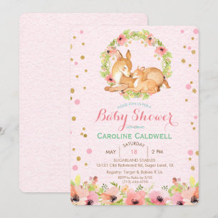 Invitation Baby shower d'aquarelle florale de cerf
