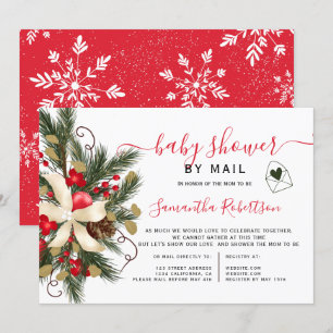 Invitation baby shower d'aquarelle florale de Noël par courri