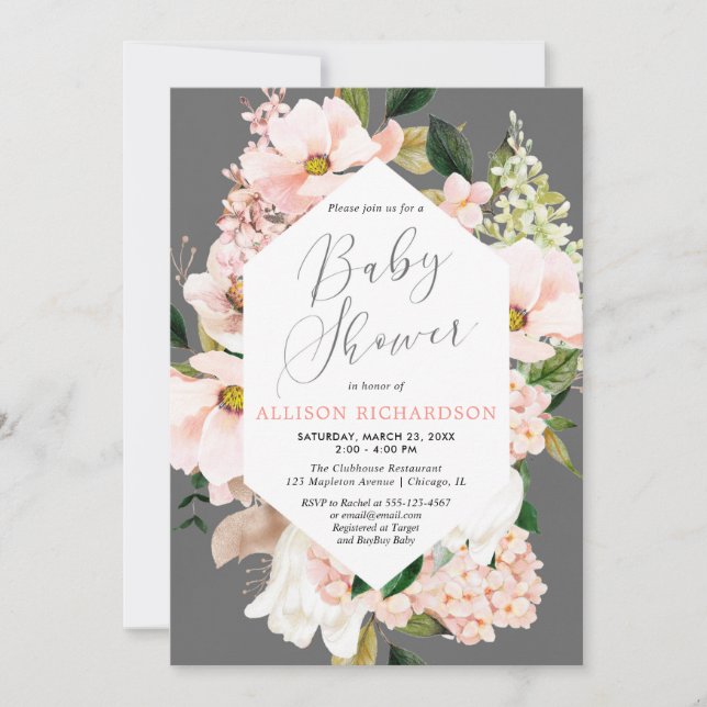 Invitation baby shower d'aquarelle florale de printemps rose (Devant)