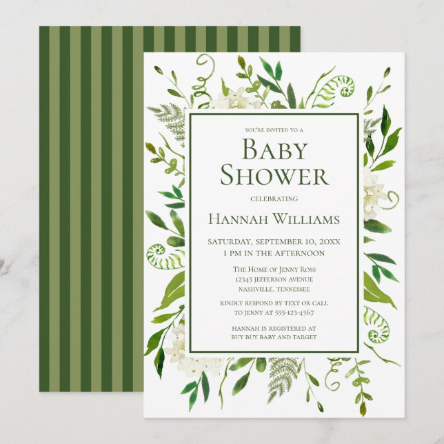 Invitation Baby shower d'aquarelle florale Hydrangeas blanc (Devant / Derrière)