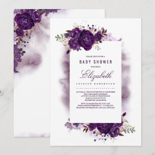 Invitation Baby shower d'Aquarelle Florale Purple