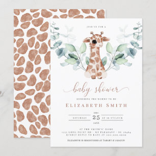 Invitation Baby shower d'aquarelle Giraffari Safari Eucalyptu