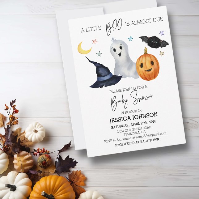 Invitation Baby shower d'aquarelle Halloween Little Boo (Créateur téléchargé)