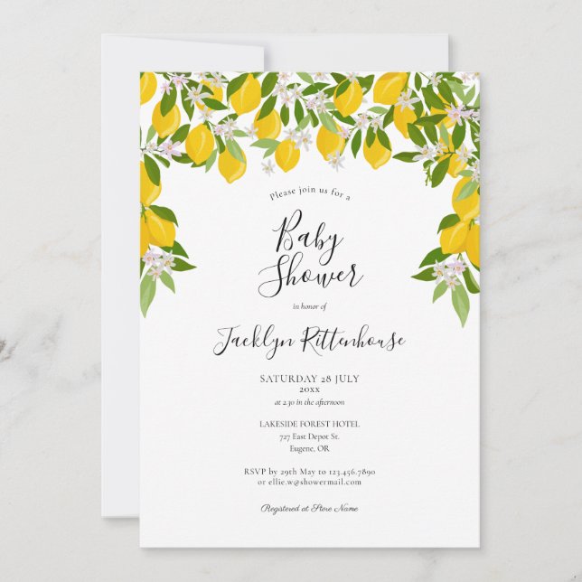 Invitation Baby shower d'aquarelle Lemon Blossom (Devant)