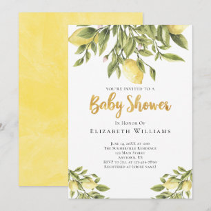 Invitation Baby shower d'aquarelle Lemons Greenery