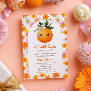 Invitation Baby shower d'aquarelle Little Cutie Orange Citrus