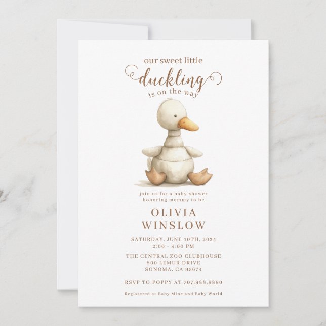 Invitation Baby shower d'aquarelle Little Duckkling (Devant)