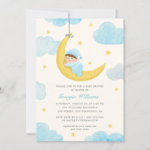 Invitation Baby shower d'aquarelle Little Star Moon