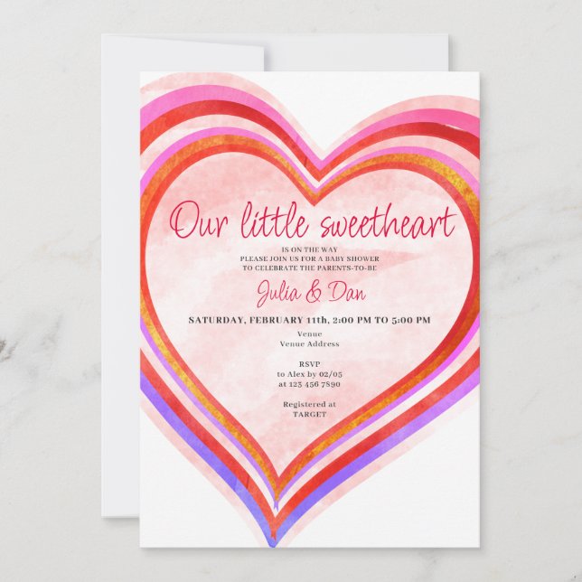 Invitation Baby shower d'aquarelle Little Sweetheart Valentin (Devant)