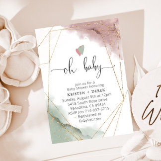 Invitation Baby shower d'aquarelle Mauve Rose et Sage Green