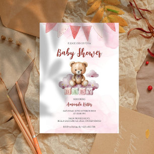 Invitation Baby shower d'aquarelle mignonne de l'ours bébé