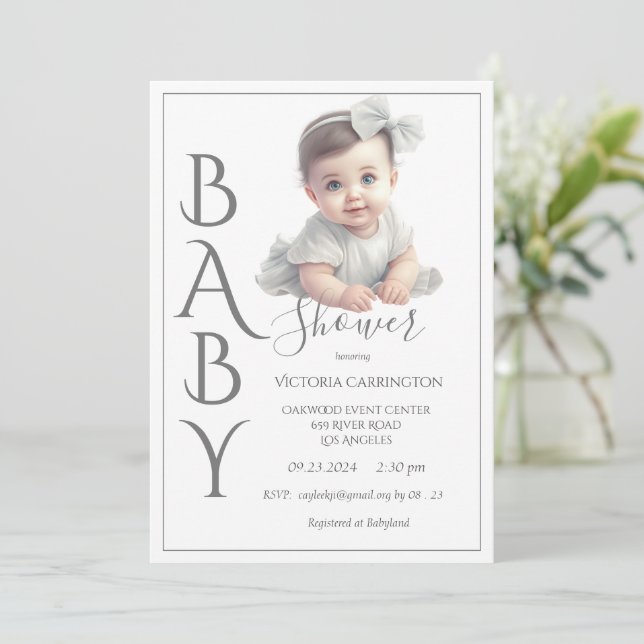 Invitation Baby shower d'aquarelle moderne (Debout devant)