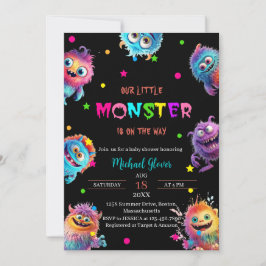 Invitation Baby shower d'aquarelle moderne Little Monsters