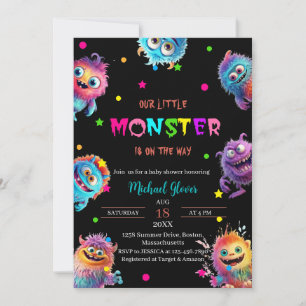 Invitation Baby shower d'aquarelle moderne Little Monsters