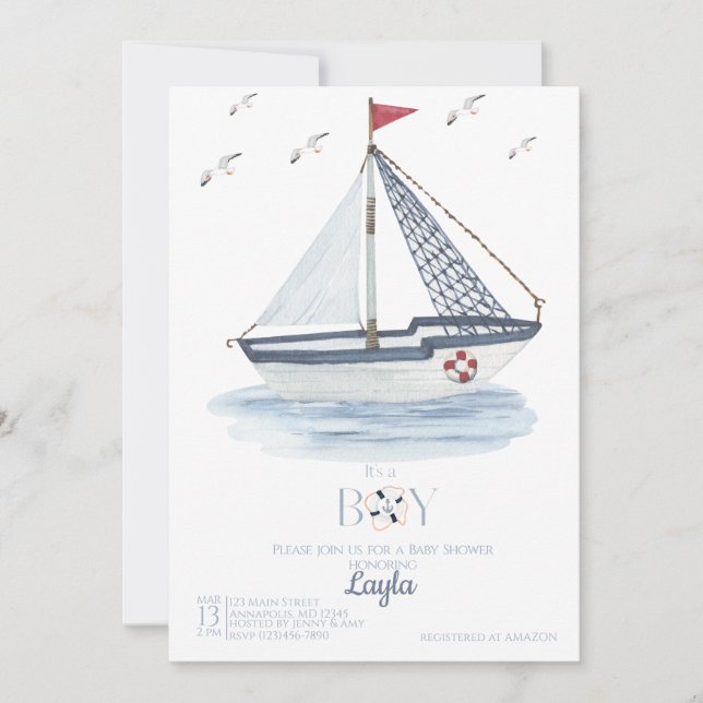 Invitation Baby shower d'aquarelle nautique (Devant)