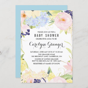 Invitation Baby shower d'aquarelle Pastel Spring Flowers