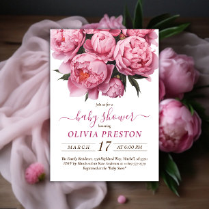 Invitation Baby shower d'aquarelle Pink Peonies