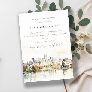 Invitation Baby shower d'aquarelle Portland Oregon Skyline