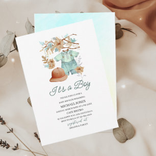 Invitation Baby shower d'aquarelle pour bébé linge de garçon