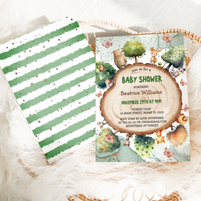 Invitation Baby shower d'aquarelle pour les animaux des bois (Créateur téléchargé)