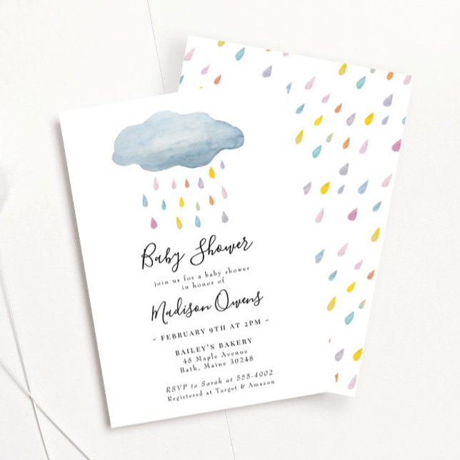 Invitation Baby shower d'aquarelle Rainbow Rain Cloud (Créateur téléchargé)