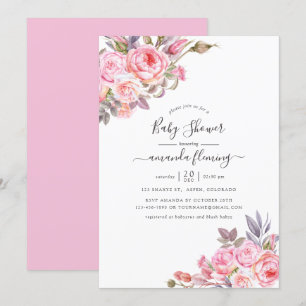 Invitation Baby shower d'aquarelle rose