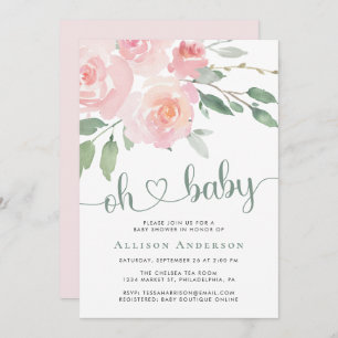 Invitation Baby shower d'aquarelle rose
