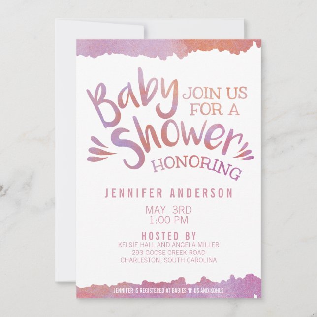 Invitation Baby shower d'aquarelle rose bébé (Devant)