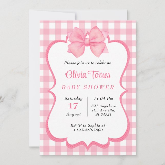 Invitation Baby shower d'aquarelle rose blanc (Devant)