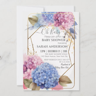 Invitation Baby shower d'aquarelle rose bleu Hydrangea