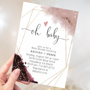 Invitation Baby shower d'aquarelle Rose bordeaux et poussiére