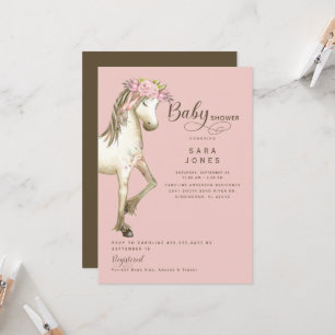 Invitation Baby shower d'aquarelle rose et rose Brown